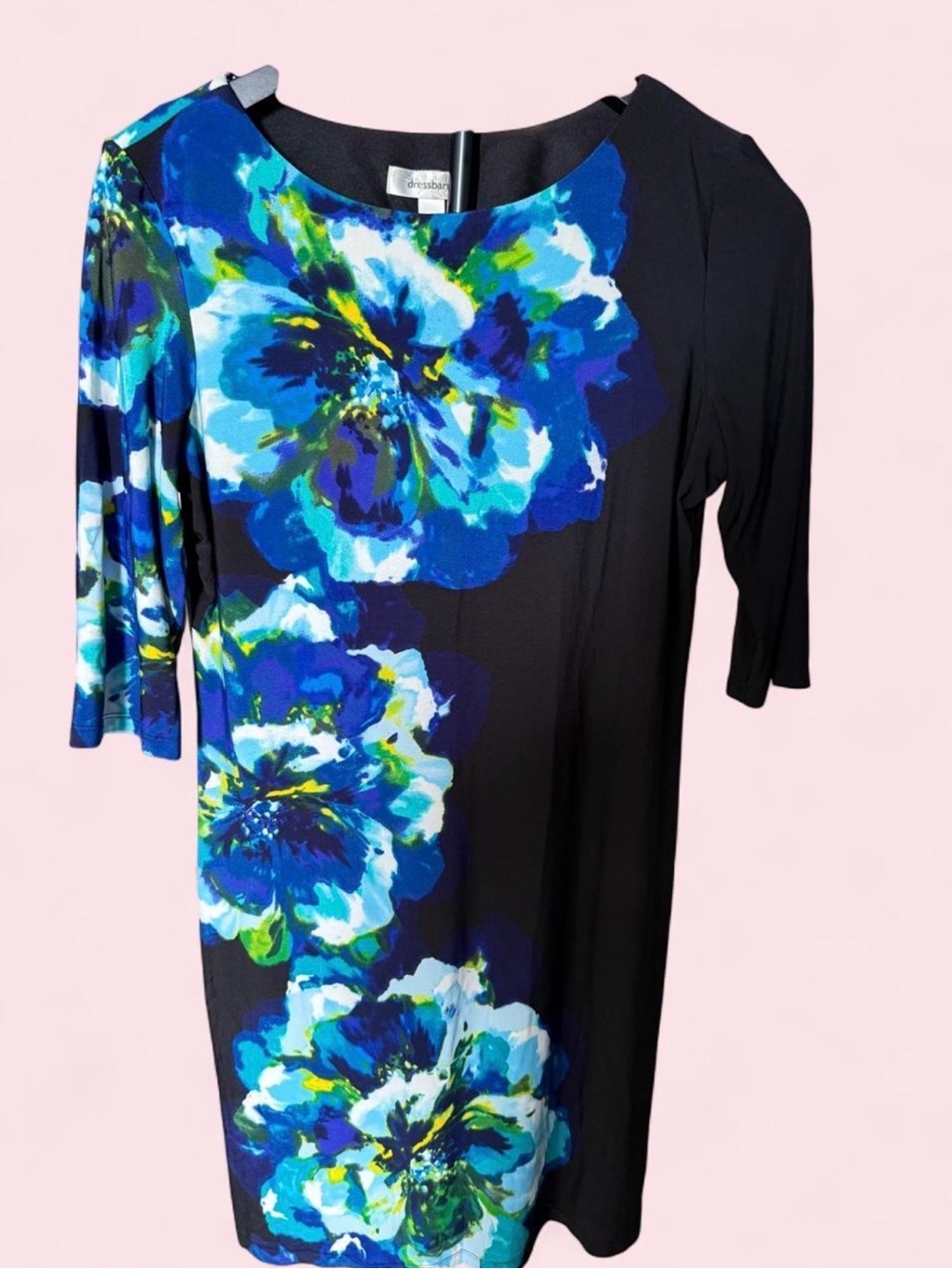 dressbarn Black Midi Dress with Blue Floral Print